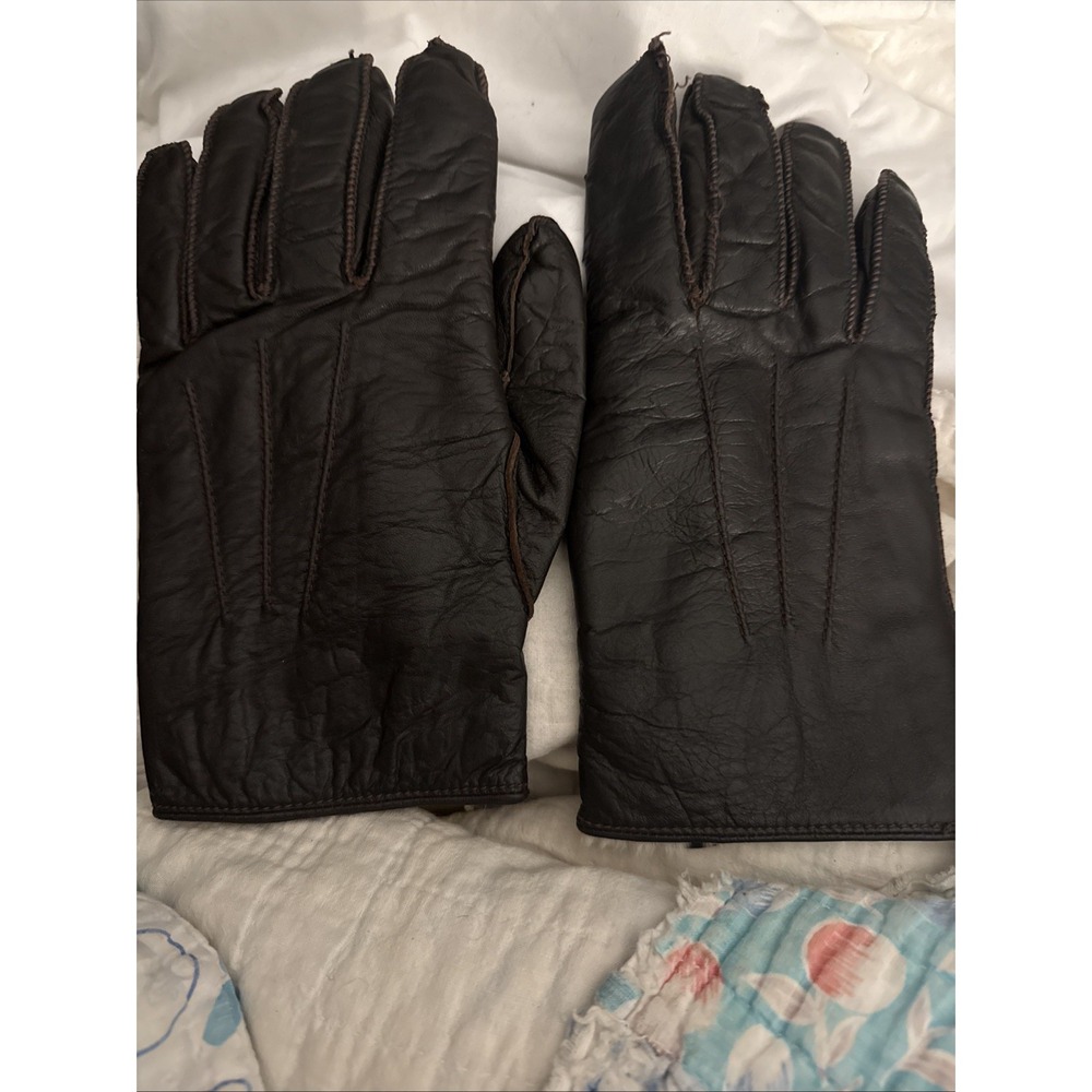 Vintage Mens 100% Fur Lined Gloves M Black Leather Driving Soft Luxury XL